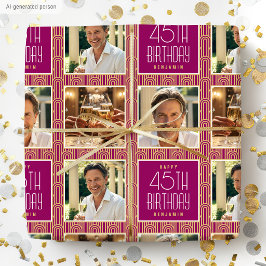 Papel De Presente Art Deco Personalizado Aniversário Foto Rosa Doura