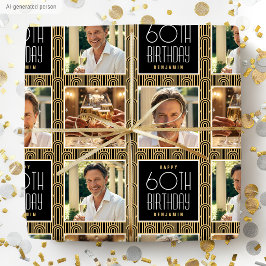 Papel De Presente Art Deco Personalizado Idade Foto Aniversário Pret