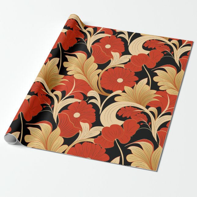 Papel De Presente Art Deco Red Poppies (Desenrolado)