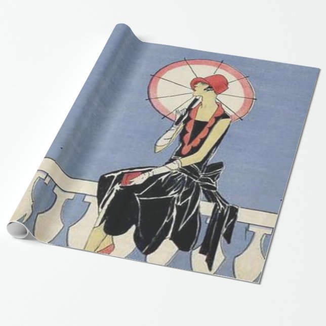 Papel De Presente Art deco retro pouco partido preto do vestido (Desenrolado)