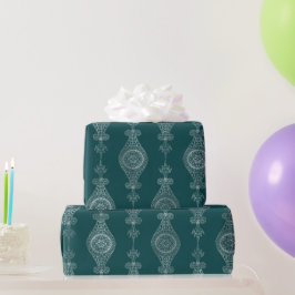 Papel De Presente Art Deco Teal Silver Floral