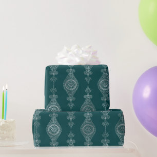 Papel De Presente Art Deco Teal Silver Floral