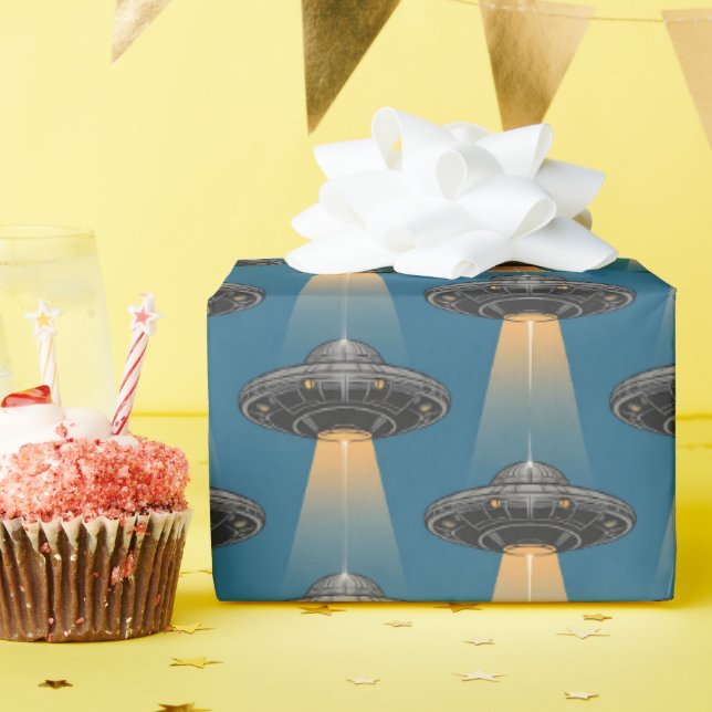 Papel De Presente Art Deco UFO Wrapping Paper (Festa de aniversário)