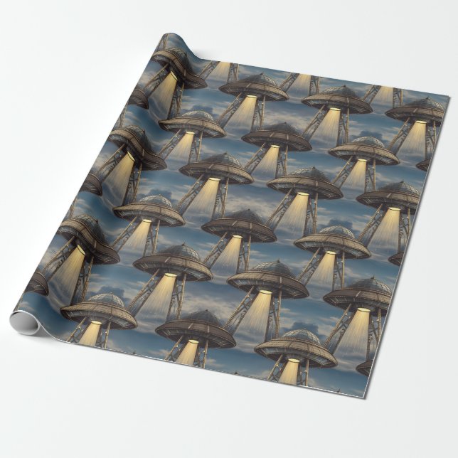 Papel De Presente Art Deco UFO Wrapping Paper (Desenrolado)