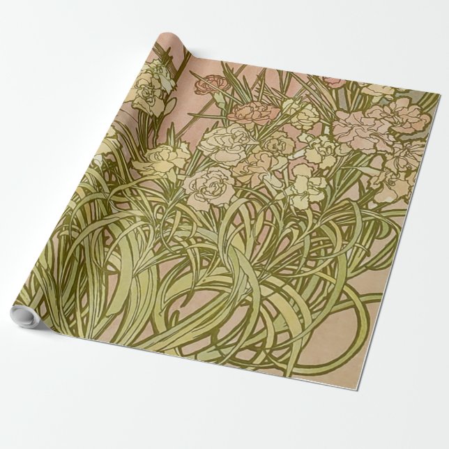 Papel De Presente Art Nouveau Alfonse Mucha Floral (Desenrolado)