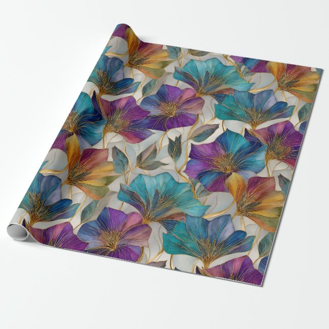 Papel De Presente Art Nouveau clematis roxa (Desenrolado)