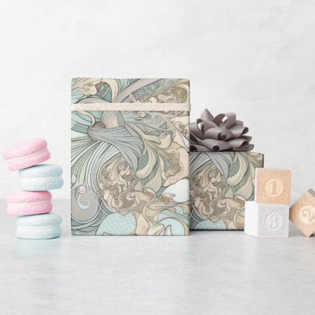 Papel De Presente Art Nouveau Estilo Consegue Repetir Padrão (Chá de bebê)