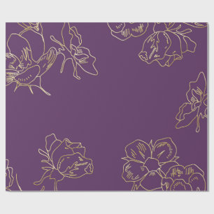Papel De Presente Art Nouveau Flores Douradas