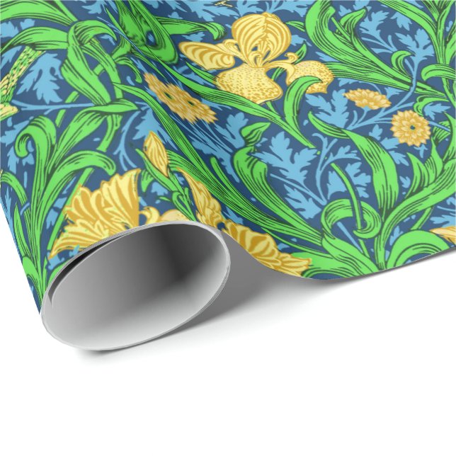 Papel De Presente Art Nouveau Iris Impressão, amarelo e azul cobalto (Ponta do rolo)