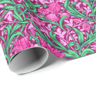 Papel De Presente Art Nouveau Iris Impressão, Fuchsia Pink e Wine