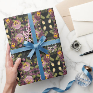 Papel De Presente Art Nouveau Jardim de Pansies Vintage