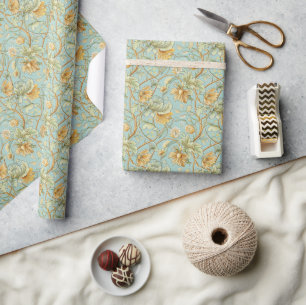 Papel De Presente Art Nouveau Livro Botânico - Mint Green