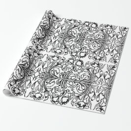 Papel De Presente Art nouveau papoila escura floral branca elegante