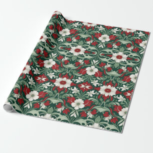Papel De Presente Art Nouveau Red Green White Christmas