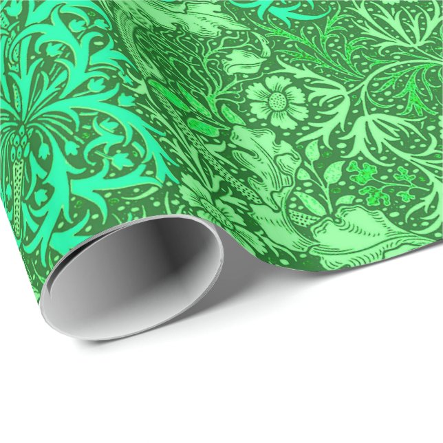 Papel De Presente Art Nouveau Seaweed Floral, Emerald Green (Ponta do rolo)