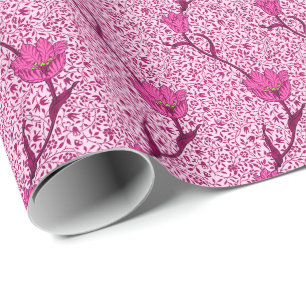 Papel De Presente Art Nouveau Tulip Damask, Wine & Fuchsia Pink Pink