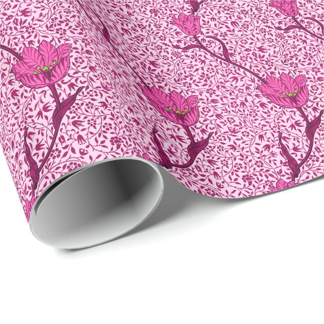Papel De Presente Art Nouveau Tulip Damask, Wine & Fuchsia Pink Pink (Ponta do rolo)