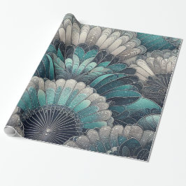 Papel De Presente Art Nouveau Ventiladores Azuis e Prateados