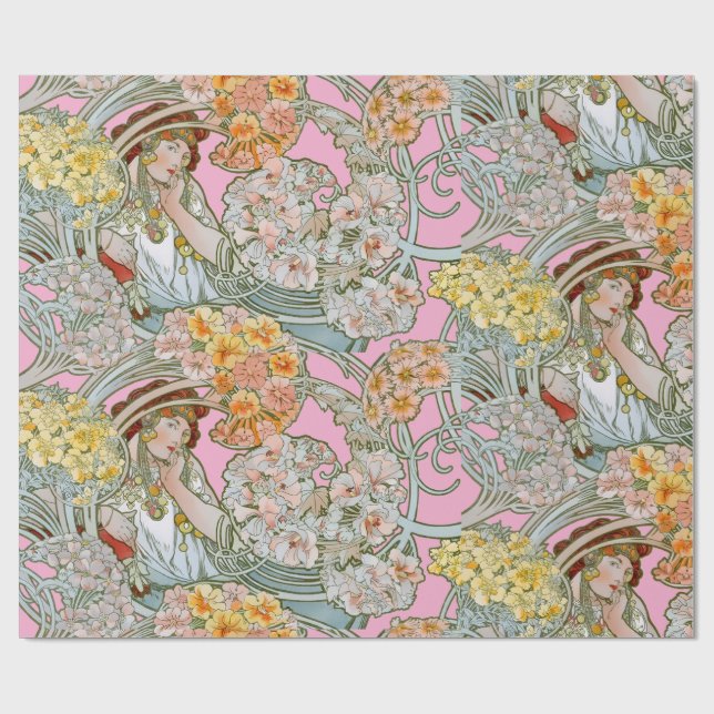 Papel De Presente Art Nouveau Woman & Floral Pattern by Mucha (Aberto)