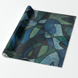 Papel De Presente Arte Abstrata em Vidro Pintado Digital Azul Verde 