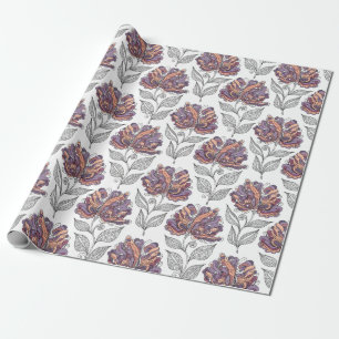 Papel De Presente Arte abstrata floral estilo doodle rosa roxo