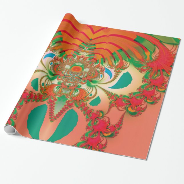 Papel De Presente Arte Abstrata Fractal Coruja Vermelha (Desenrolado)
