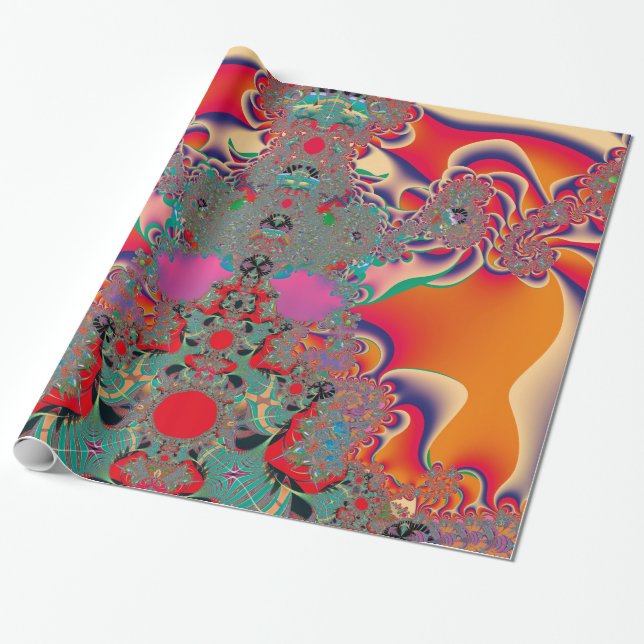 Papel De Presente Arte Abstrata Fractal de Meditação Vermelha (Desenrolado)