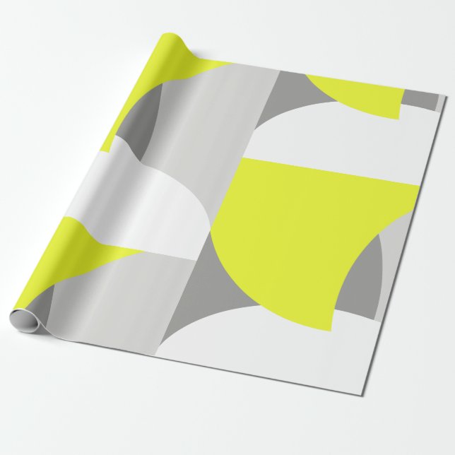 Papel De Presente Arte abstrata padrão amarelo branco cinza (Desenrolado)