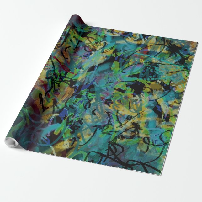 Papel De Presente Arte Abstrato Rabiscado Multicolorido (Desenrolado)