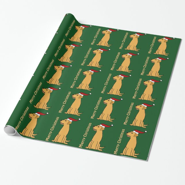 Papel De Presente Arte amarela engraçada do Natal de labrador (Desenrolado)