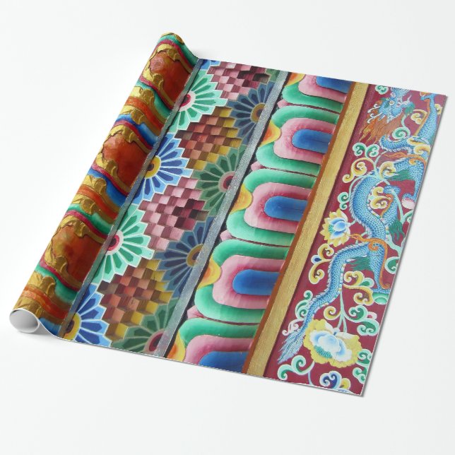 Papel De Presente Arte Asiática Colorida (Desenrolado)