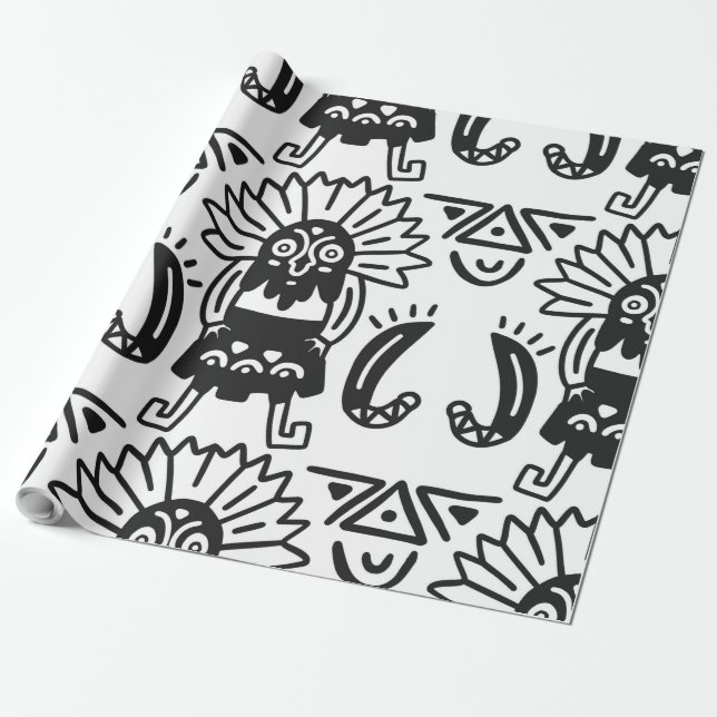 Papel De Presente Arte Asteca - Padrão de Lagarto (Desenrolado)