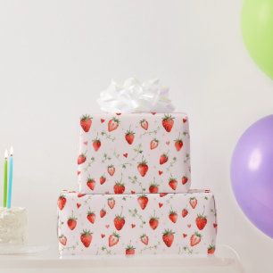 Papel De Presente Arte Botânica Doce de Frutas Rosas Corações Capric