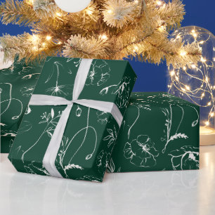 Papel De Presente Arte Botânica Elegante em Verde Esmeralda