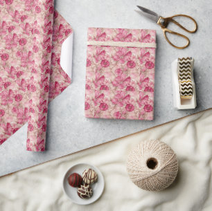 Papel De Presente Arte Botânica Vibrante Padrão de Pétala de Verão