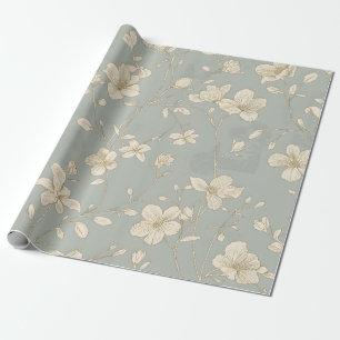 Papel De Presente Arte Botânica Vintage Elegante em Linha