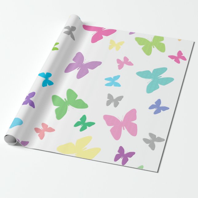 Papel De Presente Arte colorida à borboleta (Desenrolado)
