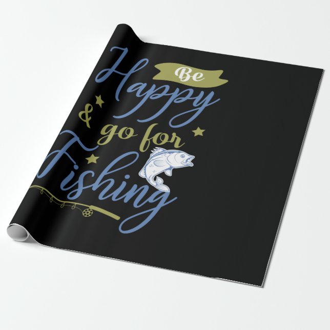 Papel De Presente Arte da Pesca Seja Feliz Vá Pescar (Desenrolado)