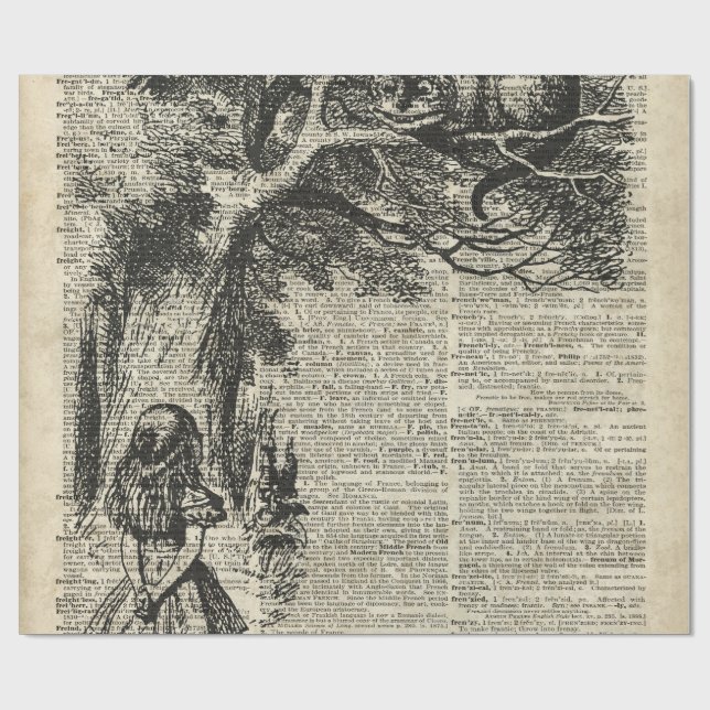 Papel De Presente Arte de Alice e de estêncil de Cheshire na página (Aberto)