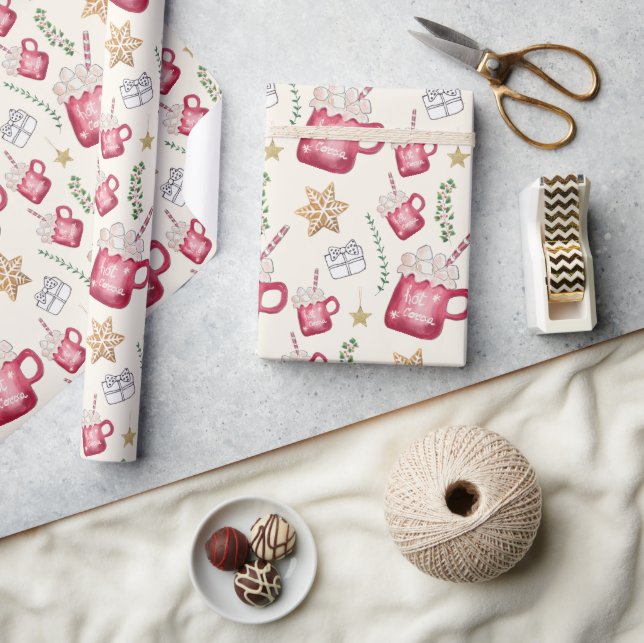 Papel De Presente Arte de Aquarela Feriado de Cacau Quente (Artesanato)