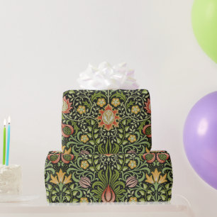 Papel De Presente Arte de Azulejo Floral Persa Preto William Morris