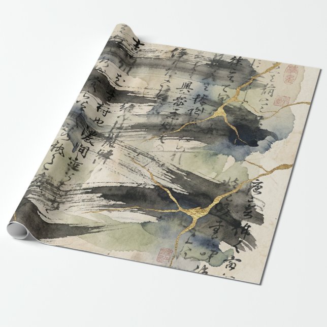 Papel De Presente Arte de Caligrafia Japonesa Vintage (1) (Desenrolado)