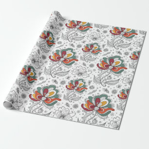 Papel De Presente Arte de Estilo de Desenho Abstrato Floral Verde Ve