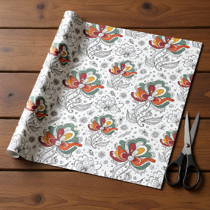 Papel De Presente Arte de Estilo de Desenho Abstrato Floral Verde Ve