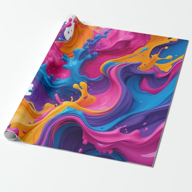 Papel De Presente Arte de Fluido Abstrato vibrante - Design de abert (Desenrolado)