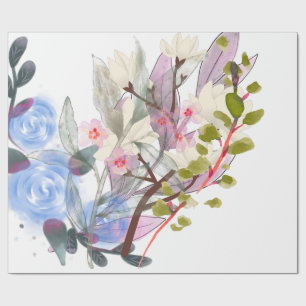 Papel De Presente Arte de Folhas Florais – Flores Elegantes e Botâni