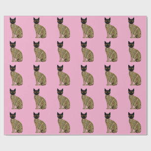 Papel De Presente Arte de Gato Preto Decorativo Dourado no Estilo Gu