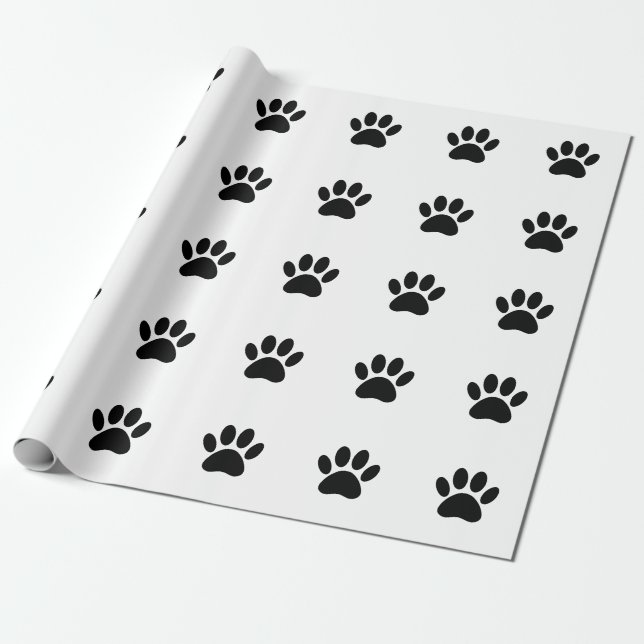 Papel De Presente Arte de Impressão de Pata de Cachorro Preto e Bran (Desenrolado)