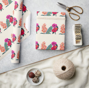 Papel De Presente Arte de Jardim Floral Boho Maximalista Vibrante