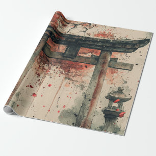 Papel De Presente Arte de Lavagem de Tinta Sakura Torii